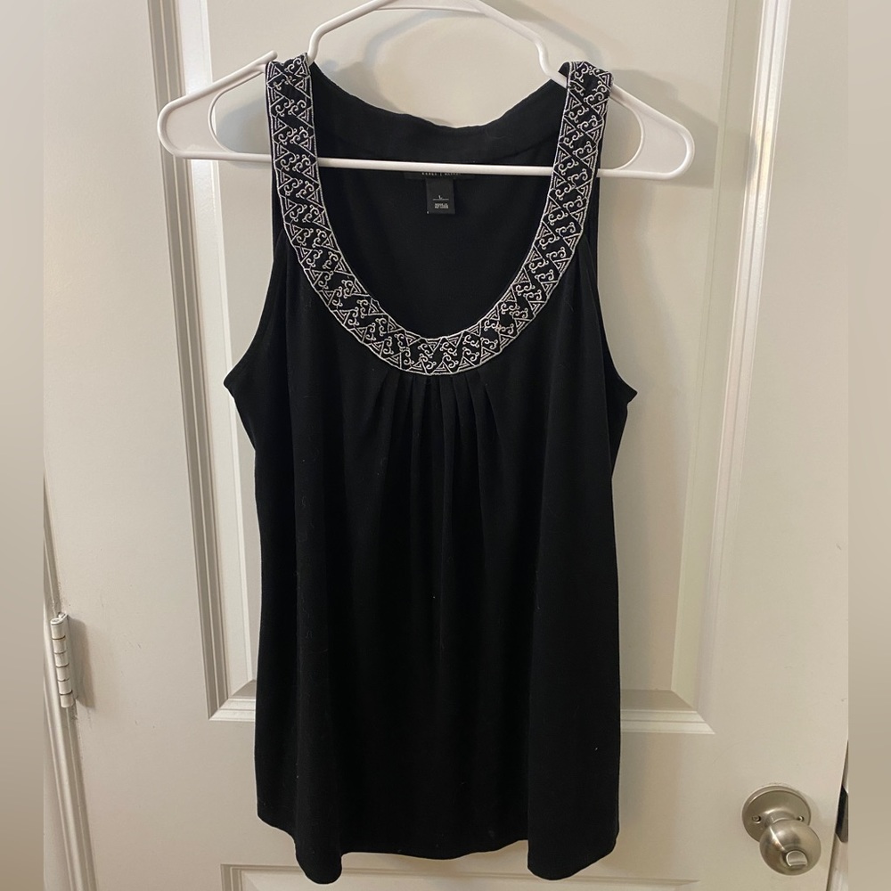 WHBM, Large, Black tank top with black and white trim